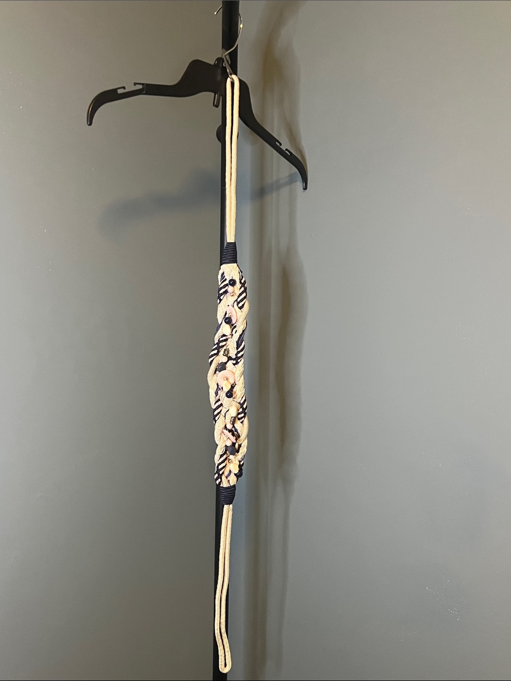 Braided Navy and Cream Floral Accent Belt